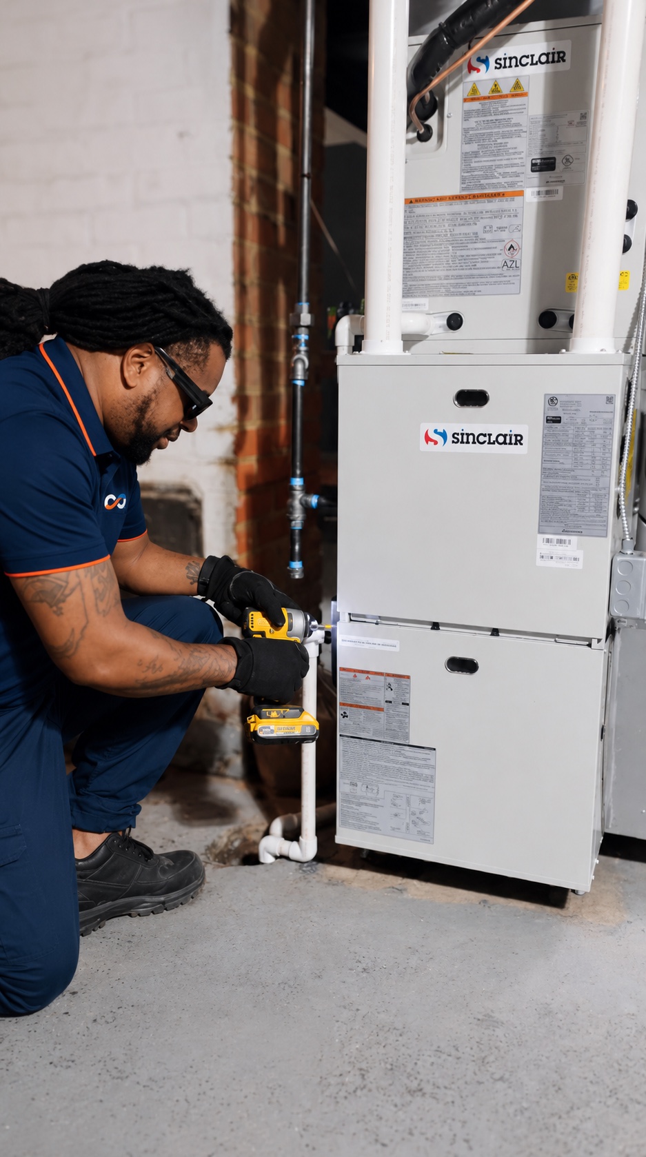 Eternity technician servicing a furnace during preventive maintenance
